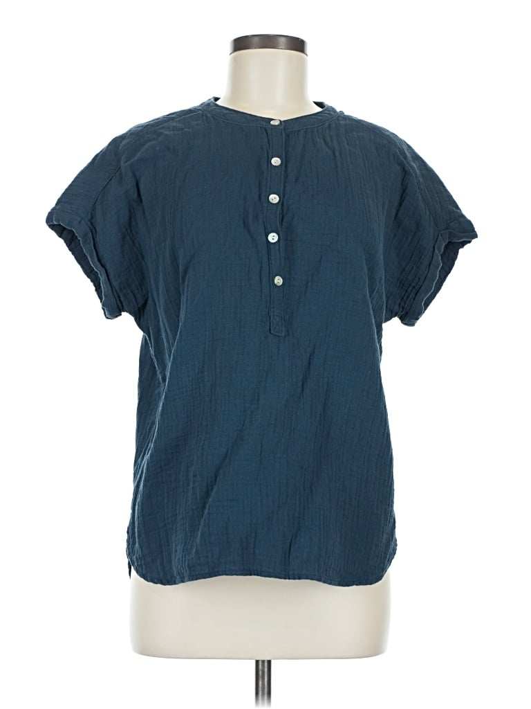 Pre-owned Faherty Short Sleeve Blouse In Blue