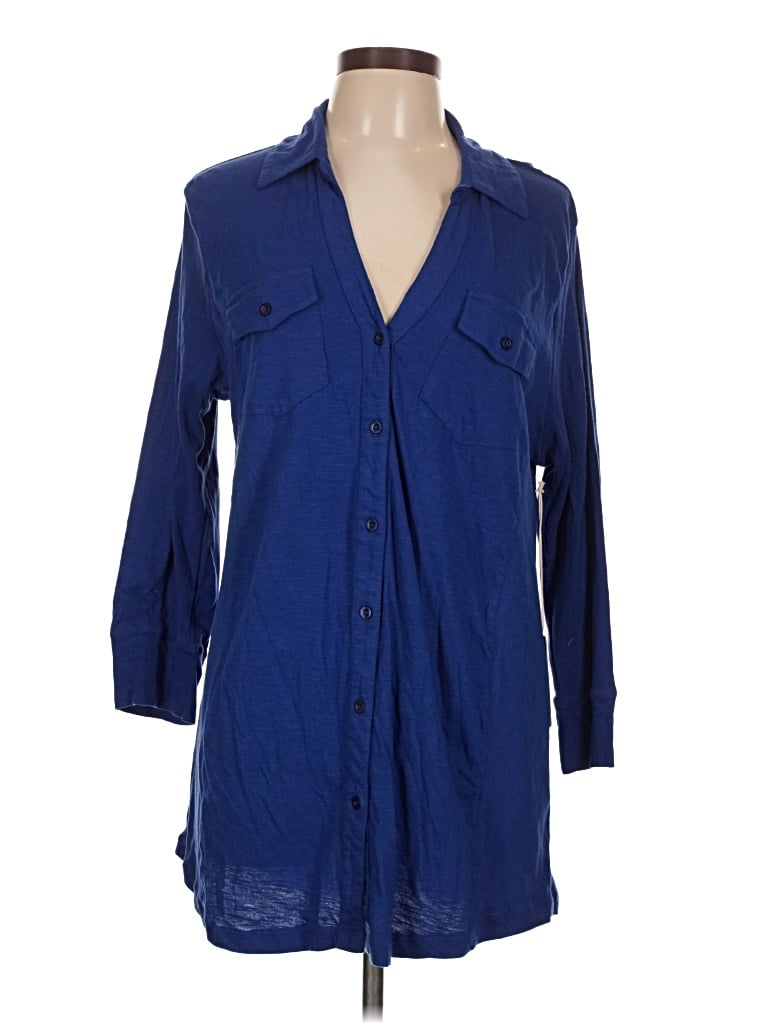 Caribbean Joe 3/4 Sleeve Button Down Shirt In Blue