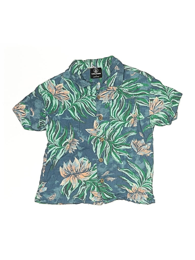 Pre-owned Volcom Kids' Short Sleeve Button Down Shirt In Blue