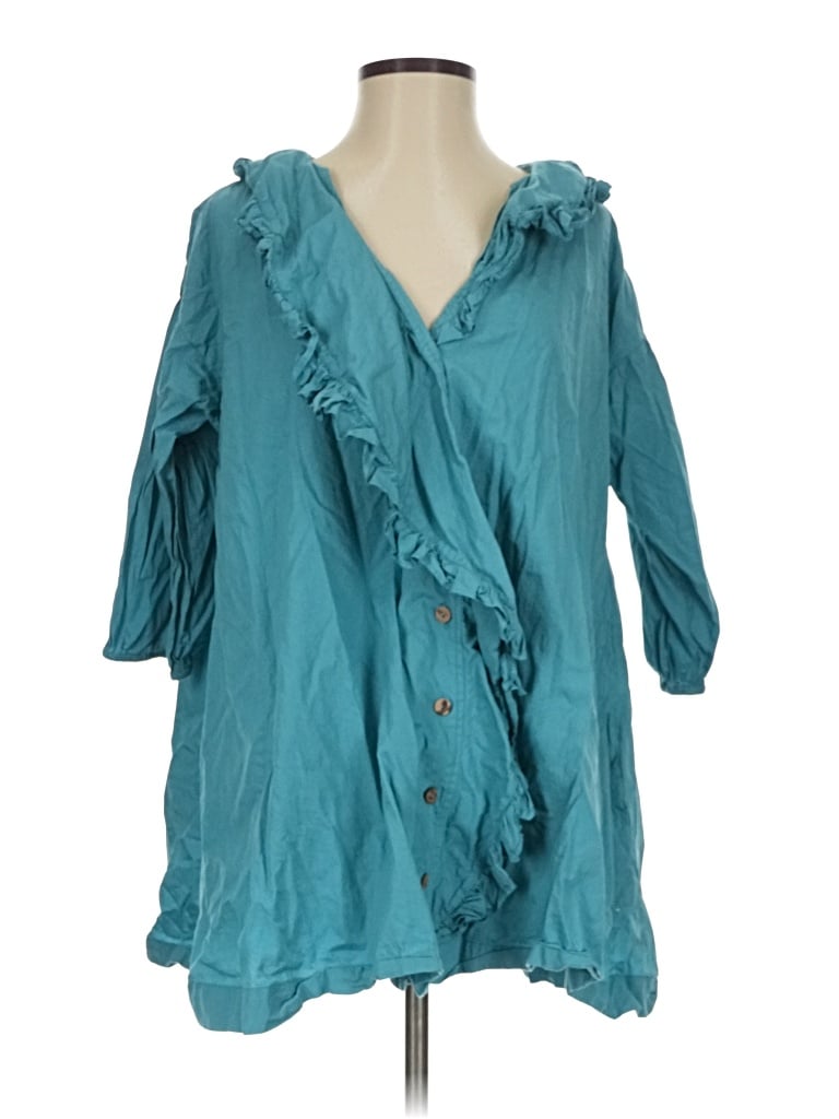 Pre-owned Free People 3/4 Sleeve Button Down Shirt In Blue