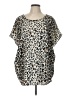 Larry Levine 100% Polyester Animal Print Silver Tan Short Sleeve Blouse Size L - photo 1
