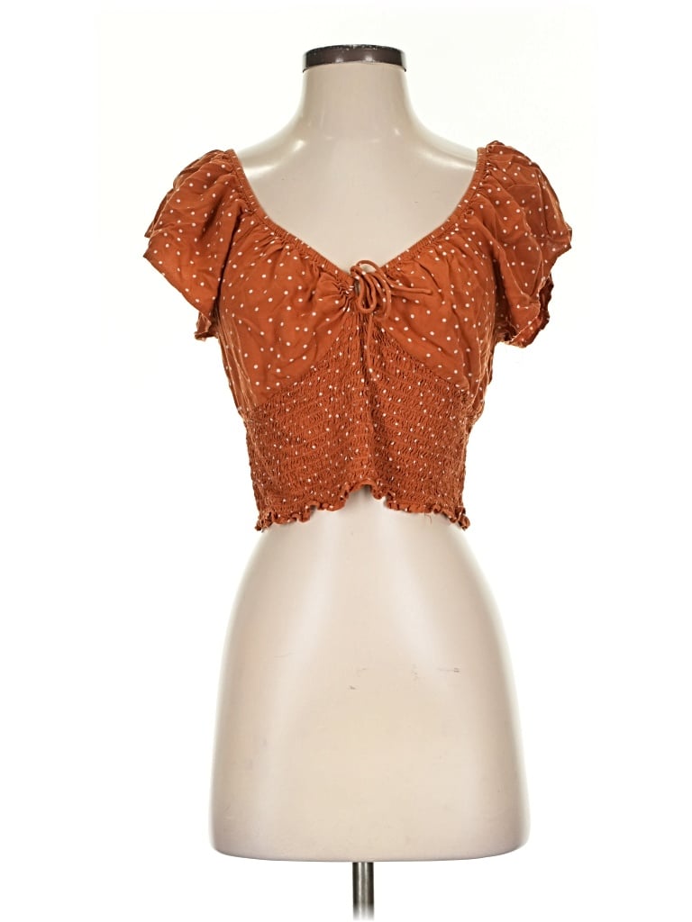 Pre-owned Rip Curl Short Sleeve Blouse In Brown