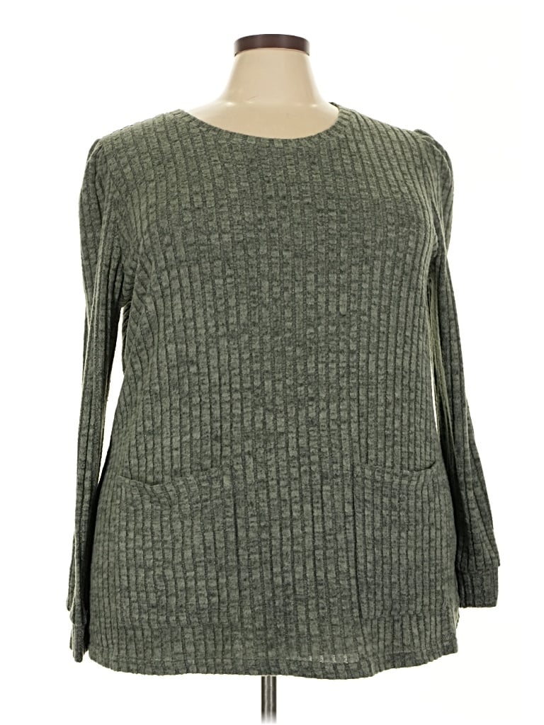 Pre-owned Ofeefan Long Sleeve Top Green Boatneck Tops