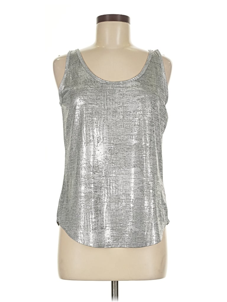 Pre-owned John Eshaya Sleeveless Top Silver Metallic Pattern Scoop Neck Tops