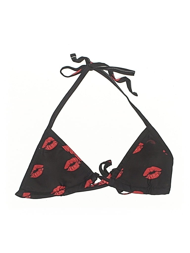 Pre-owned Unbranded Swimsuit Top Black Hearts Pattern Swimwear