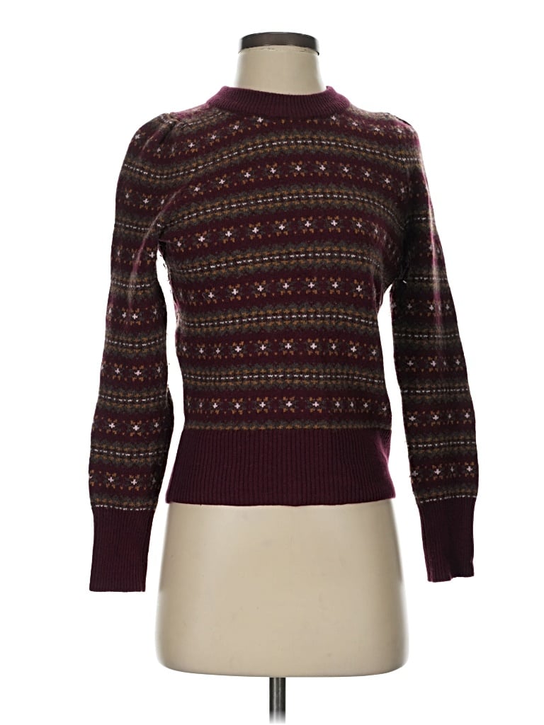 Pre-owned Faherty Wool Pullover Sweater In Burgundy