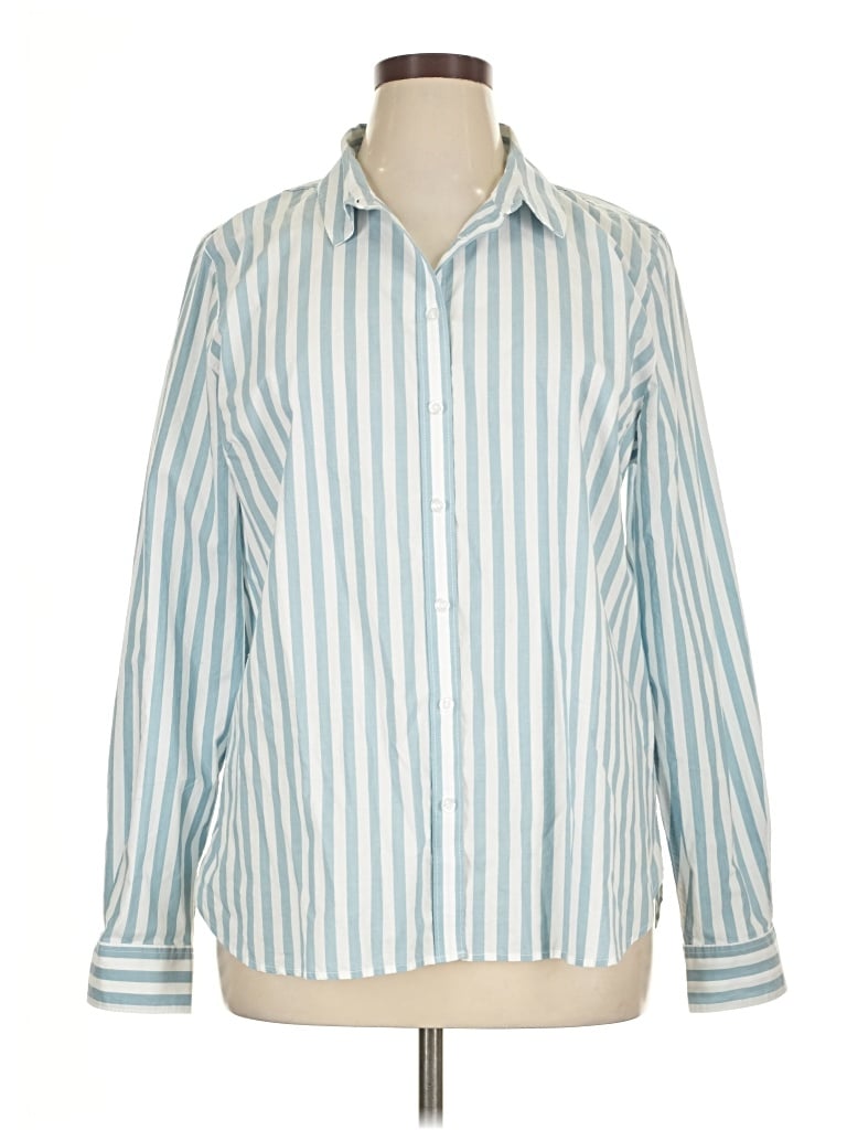 Pre-owned Garnet Hill Long Sleeve Button Down Shirt In Blue