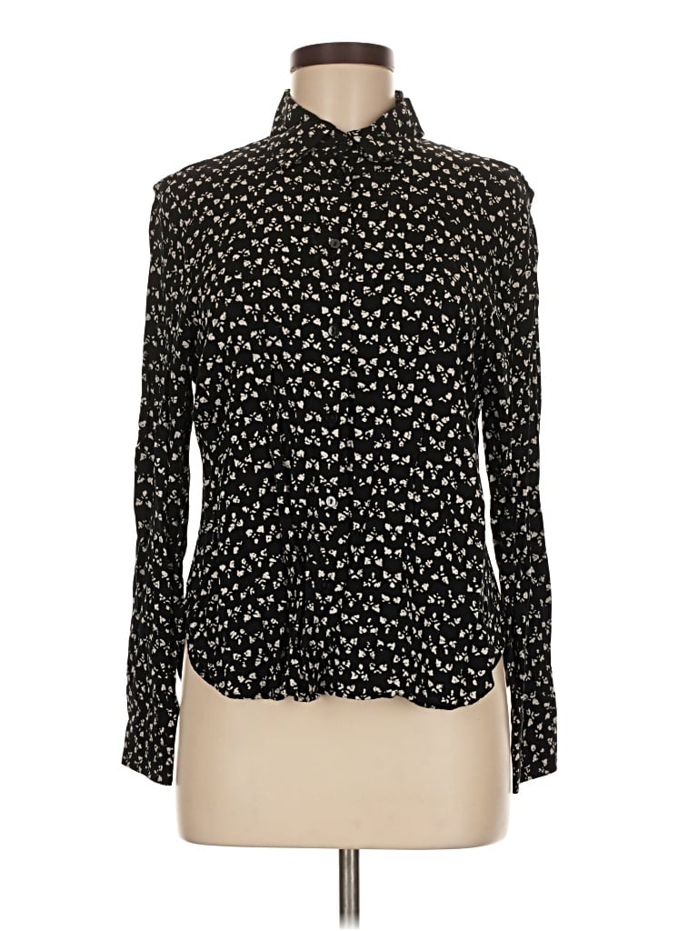 Pre-owned Zara Long Sleeve Blouse In Black