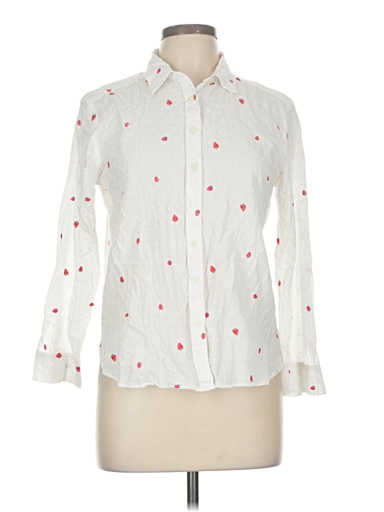 Pre-owned Ann Taylor Loft 3/4 Sleeve Button Down Shirt In White
