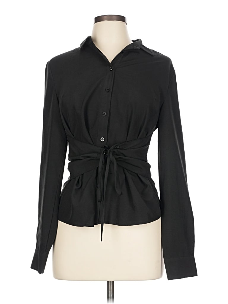 Pre-owned Prettylittlething Long Sleeve Blouse In Black