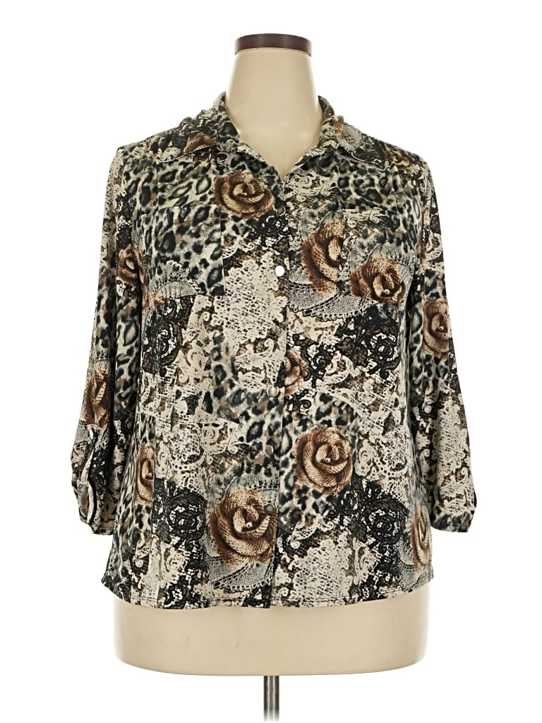 Pre-owned Notations 3/4 Sleeve Blouse In Brown