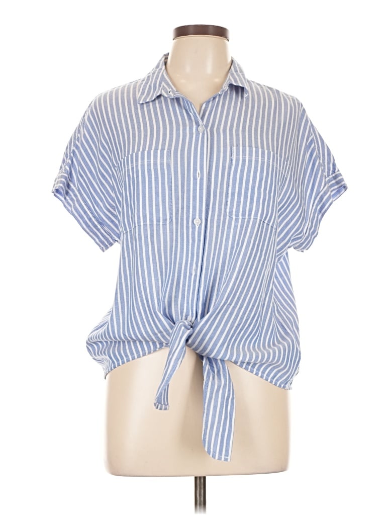 Pre-owned Lola River Short Sleeve Blouse In Blue