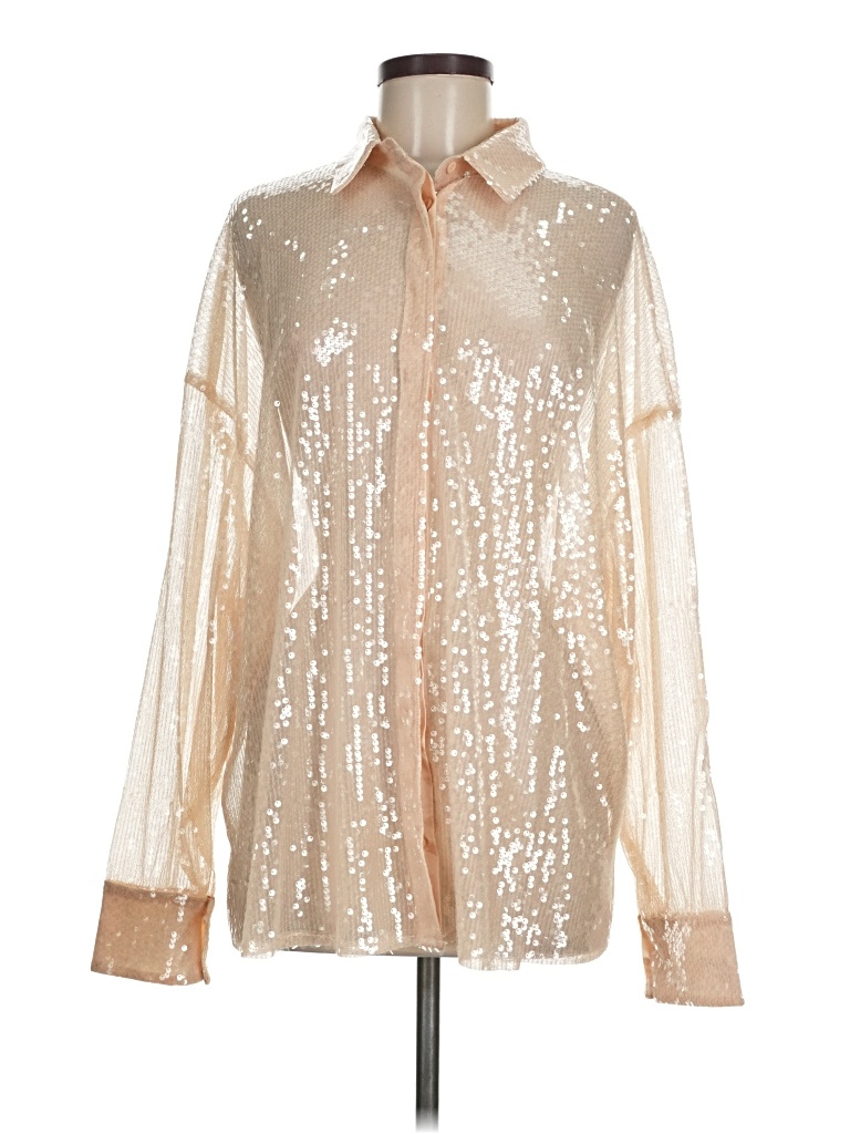 Pre-owned Prettylittlething Long Sleeve Blouse In Gold