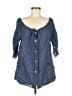 PaperWhite 100% Linen Blue 3/4 Sleeve Button-Down Shirt Size 8 - photo 1