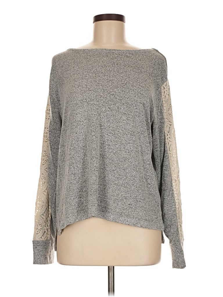 Pre-owned Flora Nikrooz Long Sleeve Top Gray Boatneck Tops