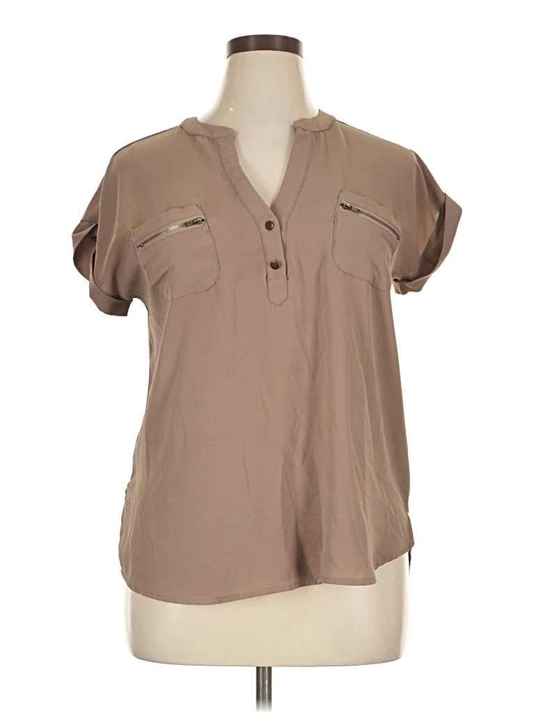 Pre-owned Lily White Short Sleeve Blouse In Tan
