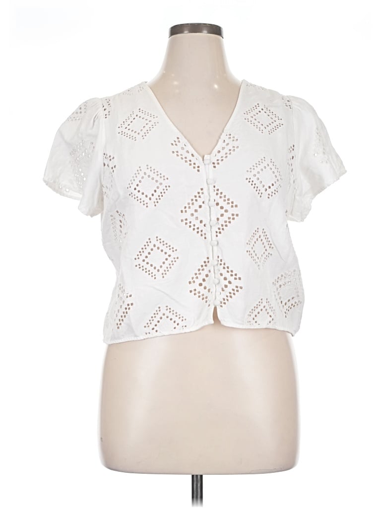 Pre-owned Madewell Short Sleeve Blouse In White