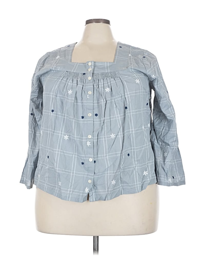 Madewell 3/4 Sleeve Button Down Shirt In Blue