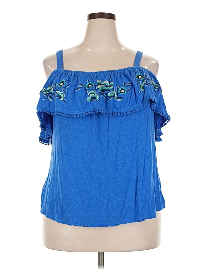 Pre-owned Time And Tru Sleeveless Blouse In Blue