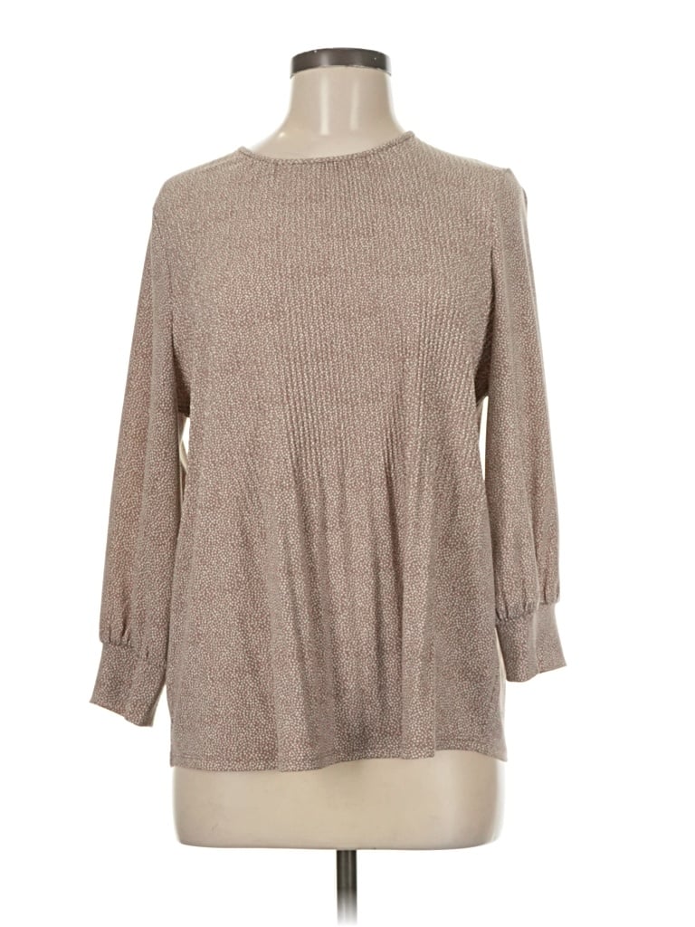 Pre-owned Adrianna Papell Long Sleeve Blouse In Tan