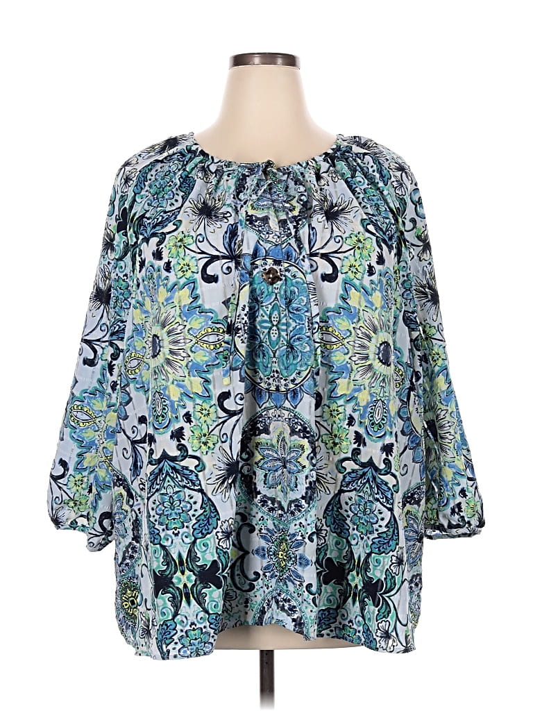 Pre-owned Lane Bryant 3/4 Sleeve Blouse In Blue