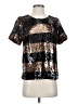 Maeve Metallic Stripes Black Gold Short Sleeve Top Size S - photo 1