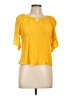 I.N. Studio 100% Rayon Yellow Short Sleeve Blouse Size L (petite) - photo 1