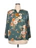 Monday Fun 100% Polyester Floral Teal 3/4 Sleeve Blouse Size 2X - photo 1