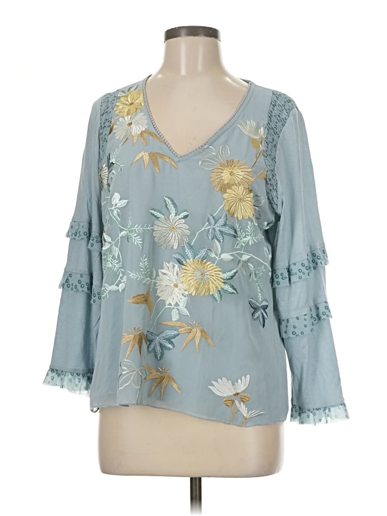 Pre-owned Tiny 3/4 Sleeve Blouse In Blue