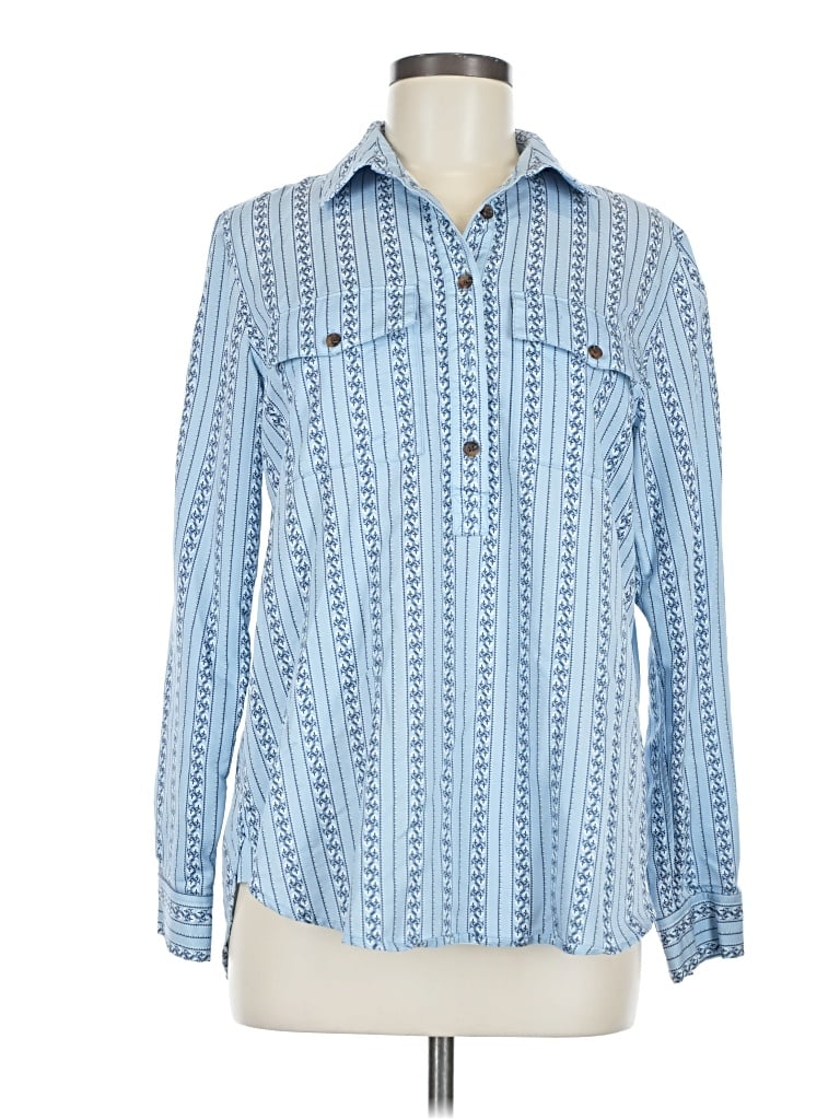 Pre-owned Lands' End Long Sleeve Blouse In Blue