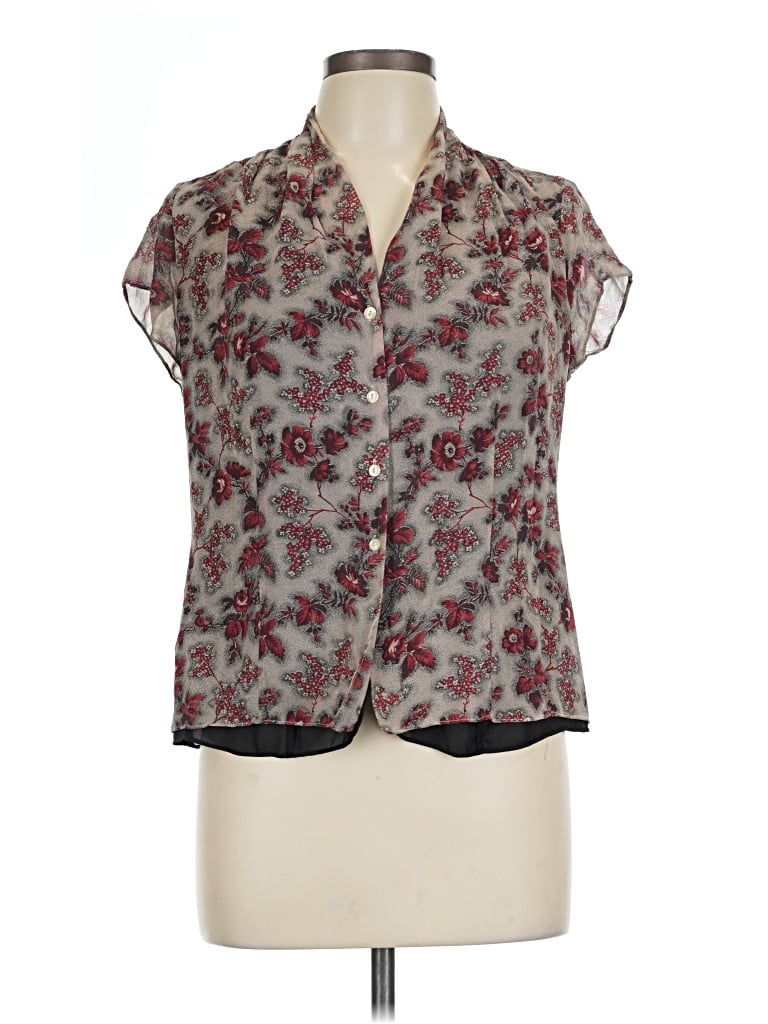 Pre-owned Ak Anne Klein Short Sleeve Silk Top Gray Cowl Neck Tops