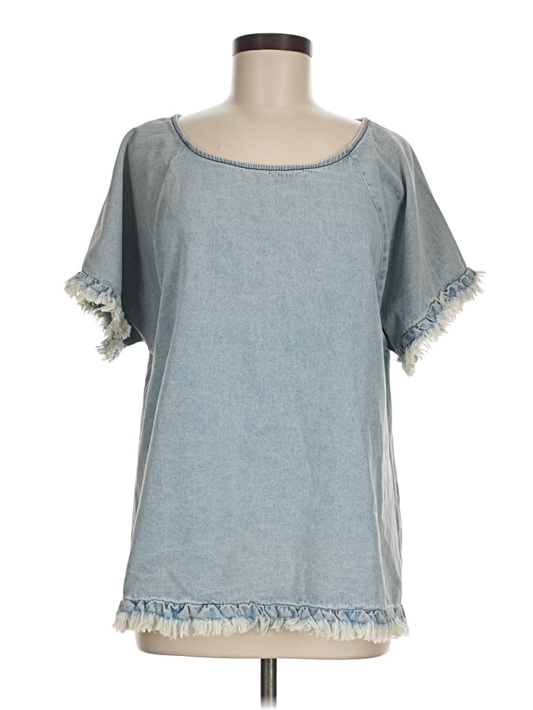 Pre-owned Umgee Short Sleeve Top Blue Scoop Neck Tops