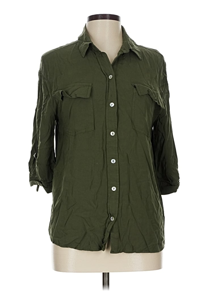 Pre-owned A New Day 3/4 Sleeve Button Down Shirt In Green