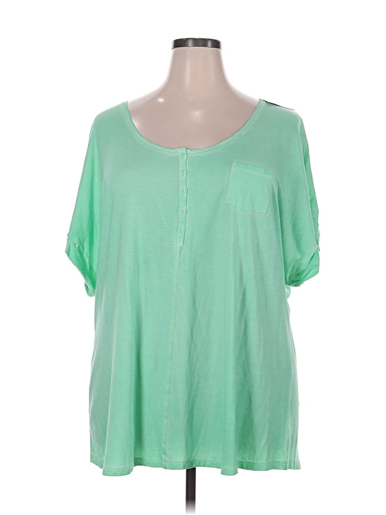 Pre-owned Lane Bryant Short Sleeve Henley Shirt In Green