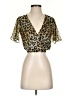 Aqua 100% Polyester Animal Print Gold Short Sleeve Blouse Size XS - photo 1