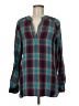 Natural Reflections Plaid Teal Long Sleeve Blouse Size M - photo 1