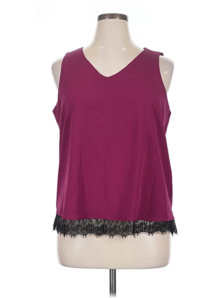 Pre-owned Simply Styled Sleeveless Top Burgundy V Neck Tops