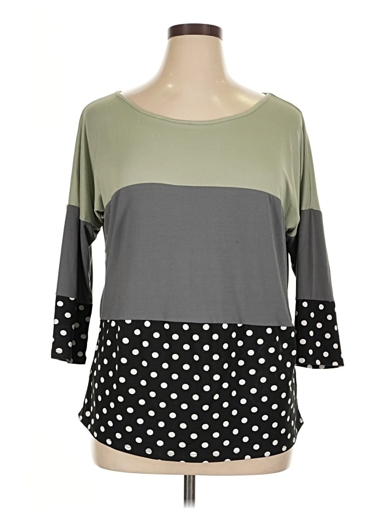 Pre-owned Doublju 3/4 Sleeve Top Gray Polka Dots Pattern Boatneck Tops