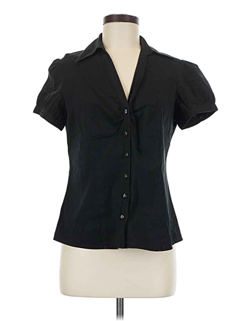 Pre-owned Ann Taylor Loft Short Sleeve Blouse In Black