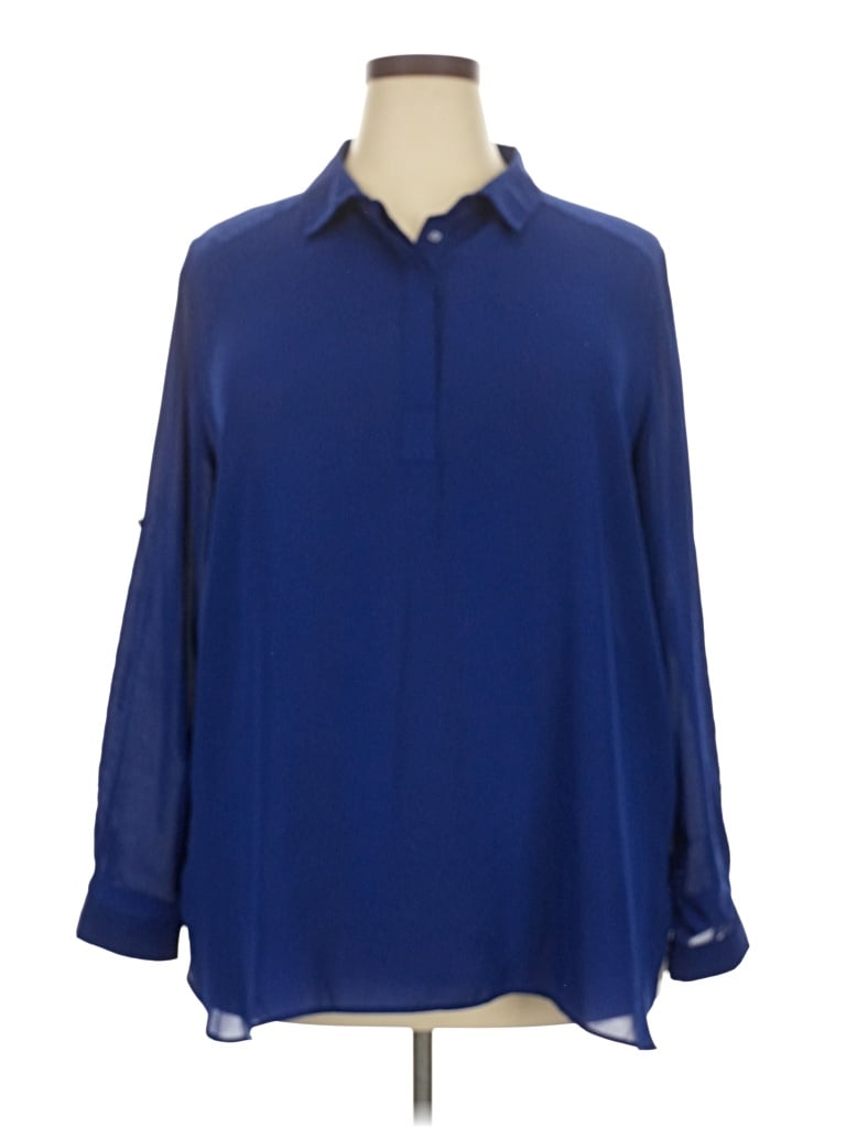 Pre-owned Simply Emma Long Sleeve Blouse In Blue