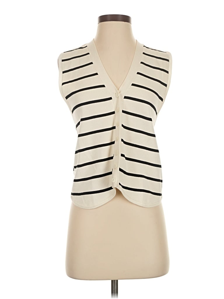 Pre-owned Commense Tank Top Ivory Plunge Neckline Tops In White