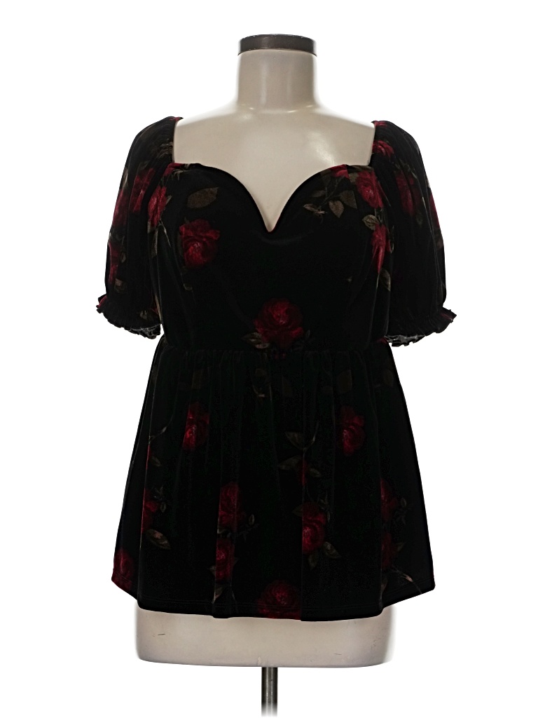 Pre-owned Torrid Short Sleeve Blouse In Black