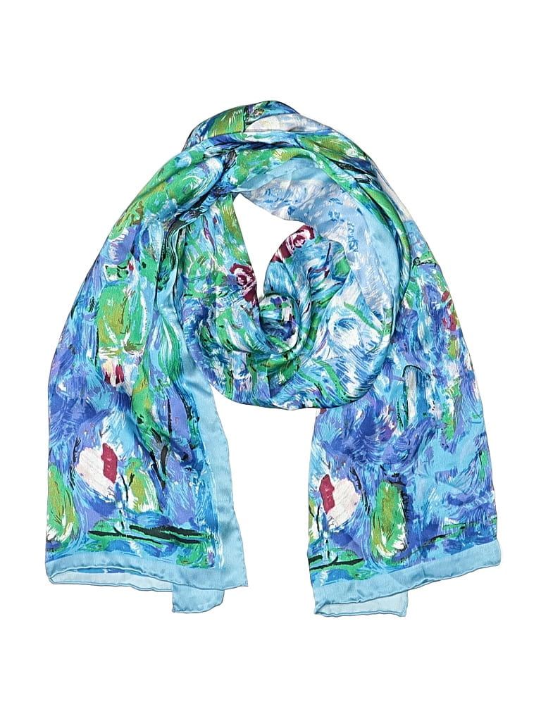 Pre-owned Unbranded Silk Scarf In Blue