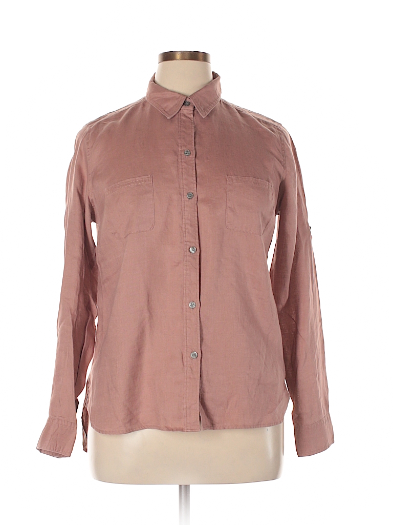 Lord & Taylor 100% Linen Solid Brown Long Sleeve Button-Down Shirt Size ...