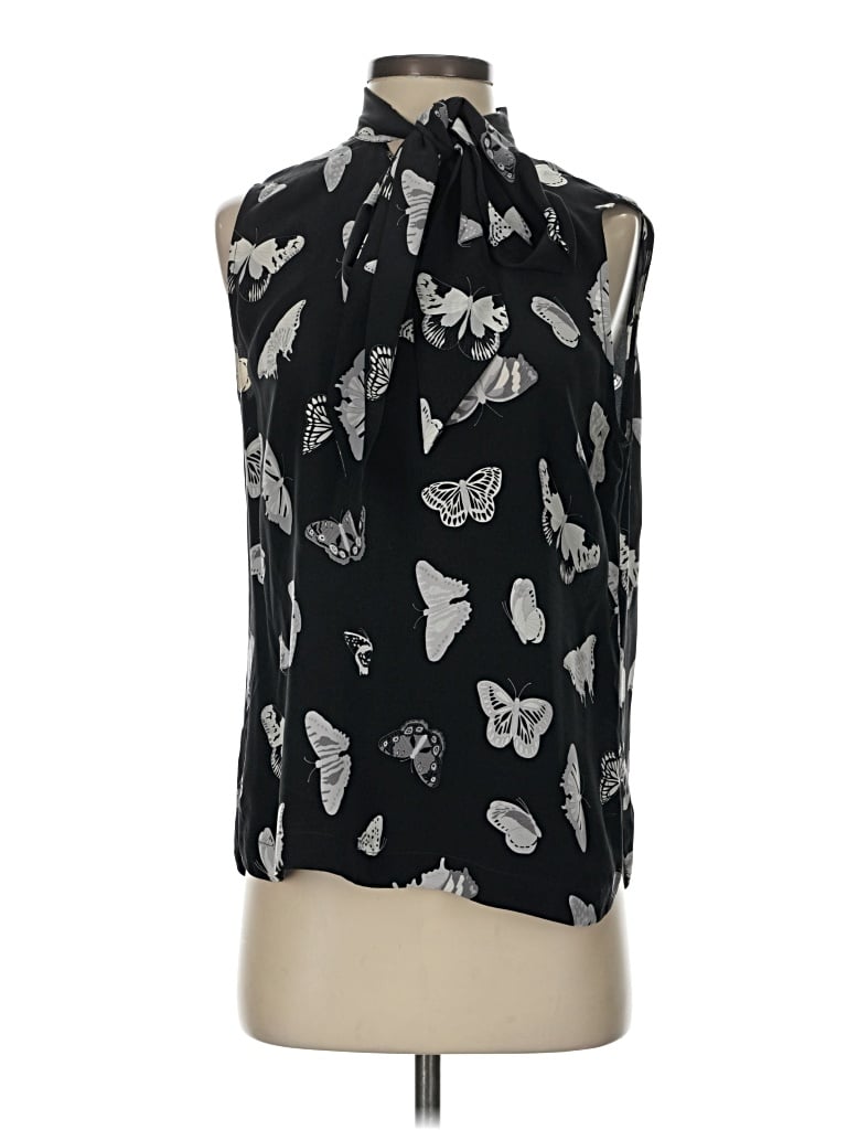 Pre-owned Equipment Sleeveless Silk Top Black Halter Neckline Tops