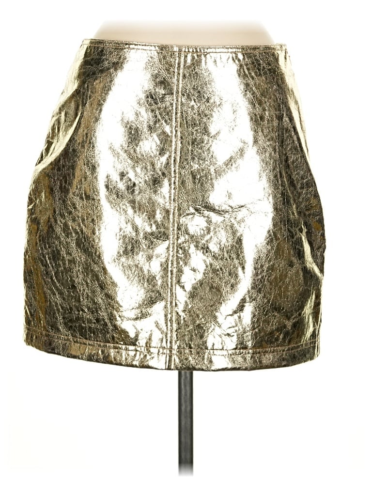 Pre-owned Hunter Faux Leather Skirt In Gold