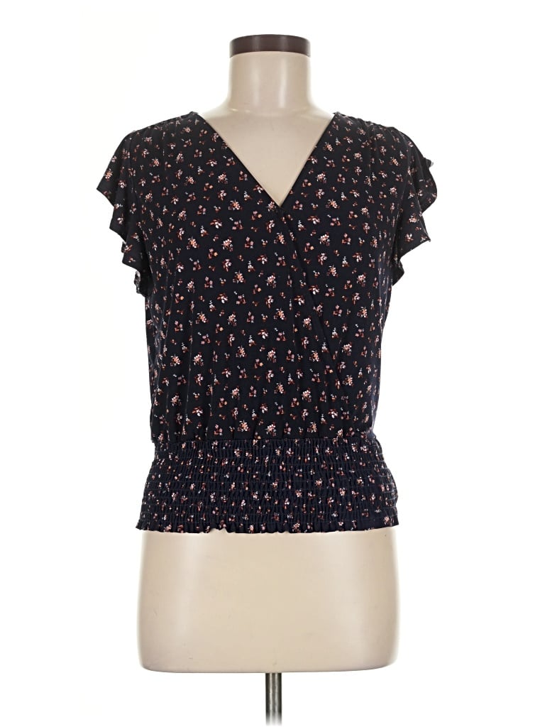 Pre-owned Petite Assembly Short Sleeve Blouse In Black