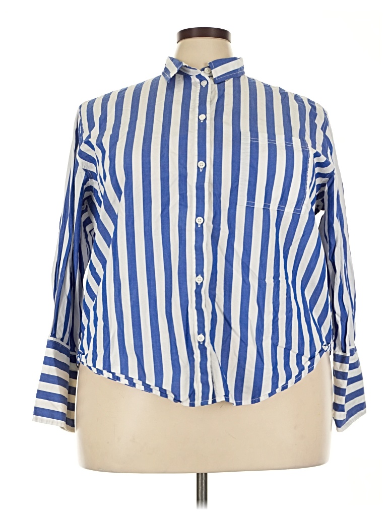 Pre-owned Jcrew 3/4 Sleeve Button Down Shirt In Blue