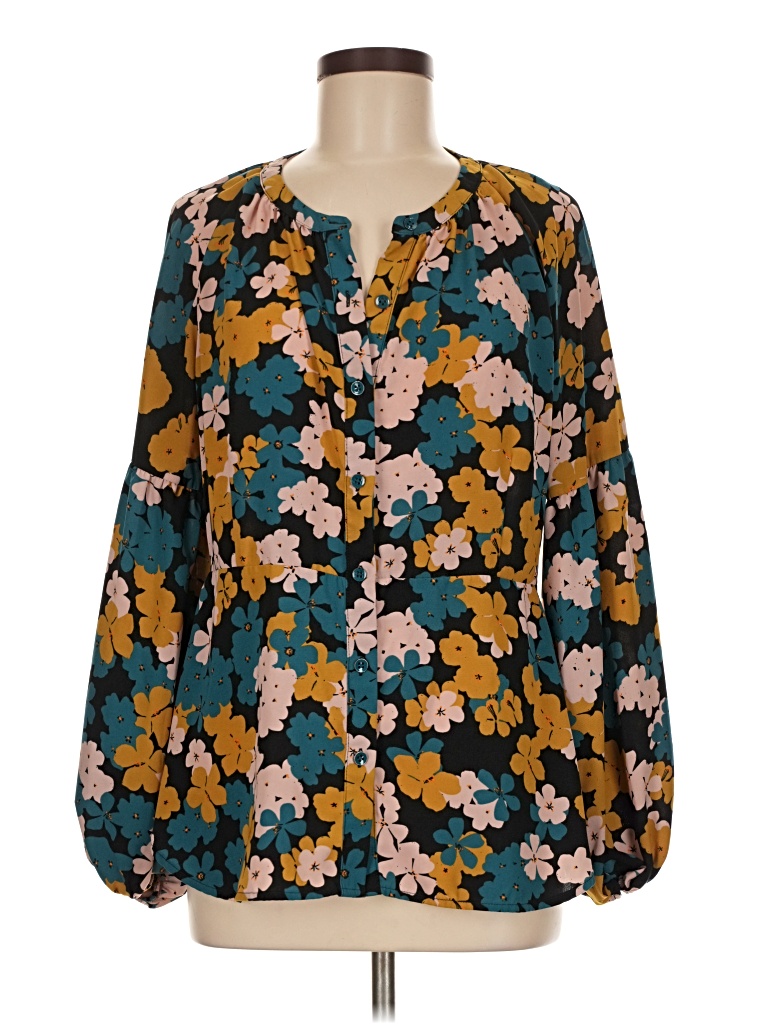 Pre-owned Cabi Long Sleeve Blouse In Blue
