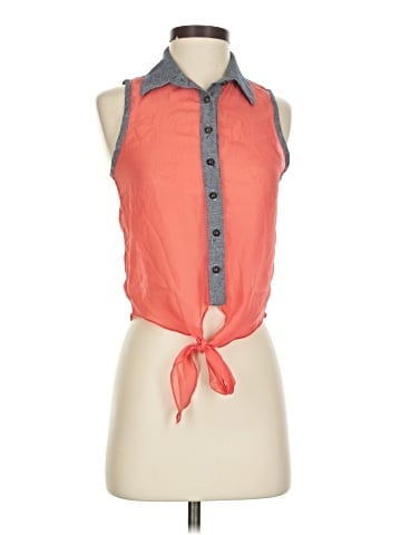 Fashion Magazine Sleeveless Button-Down Shirt (view 1)